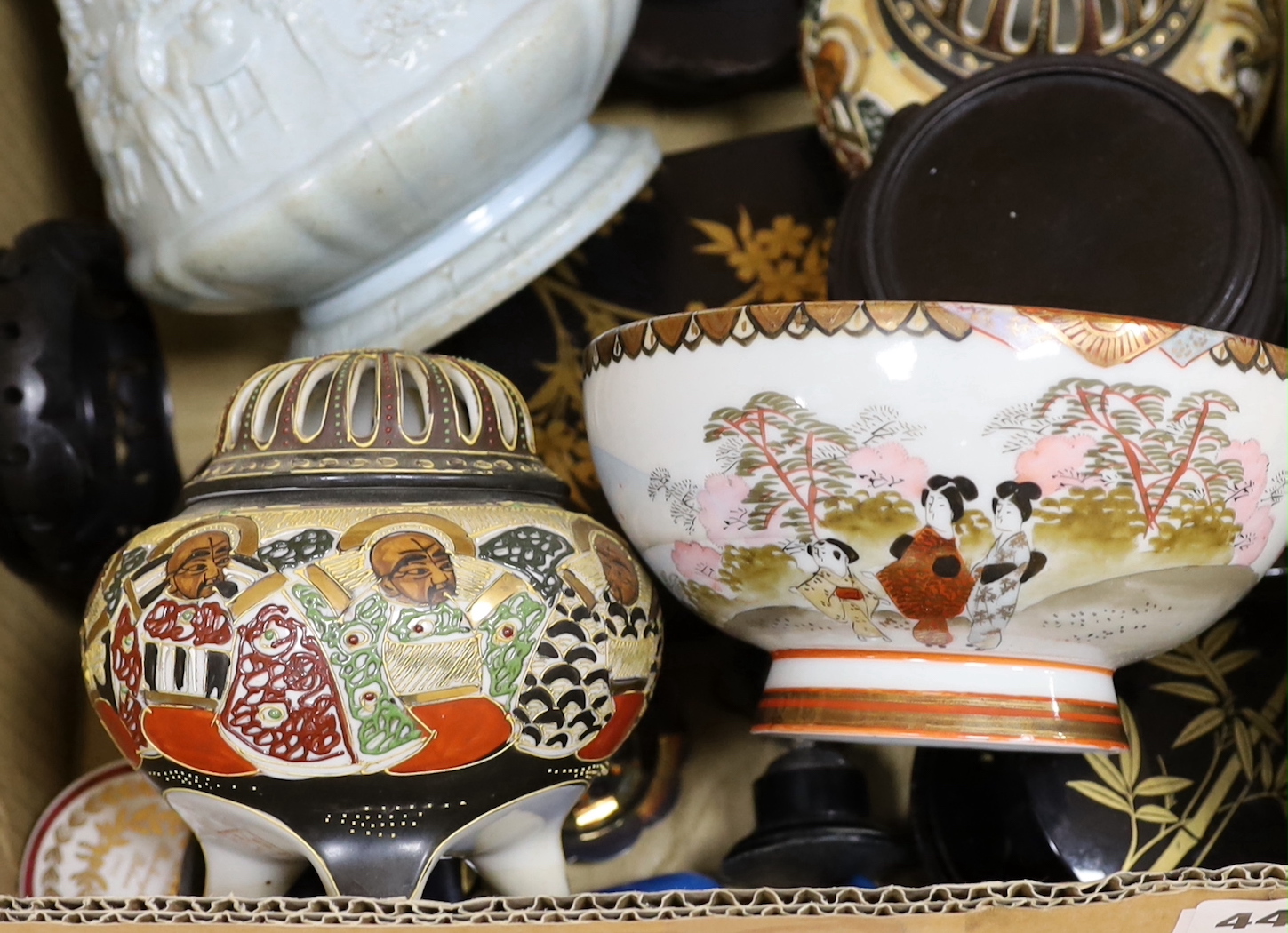 A quantity of various collectables including Japanese porcelain, plated wares, studio pottery together with a quantity of silver plated items